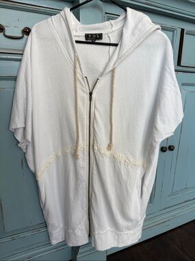 POL Cream Textured Hooded Vest Jacket M NEW